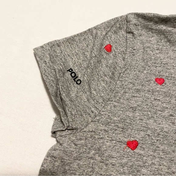 Polo Ralph Lauren Women’s Medium Embroidered Heather Gray Heart T Shirt - Picture 12 of 15